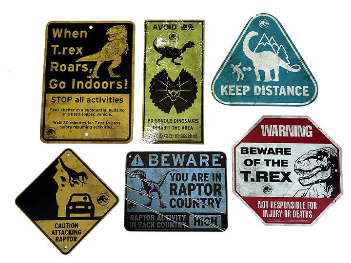 Jurassic World Metallvarningsskyltar - Replicas factory ent