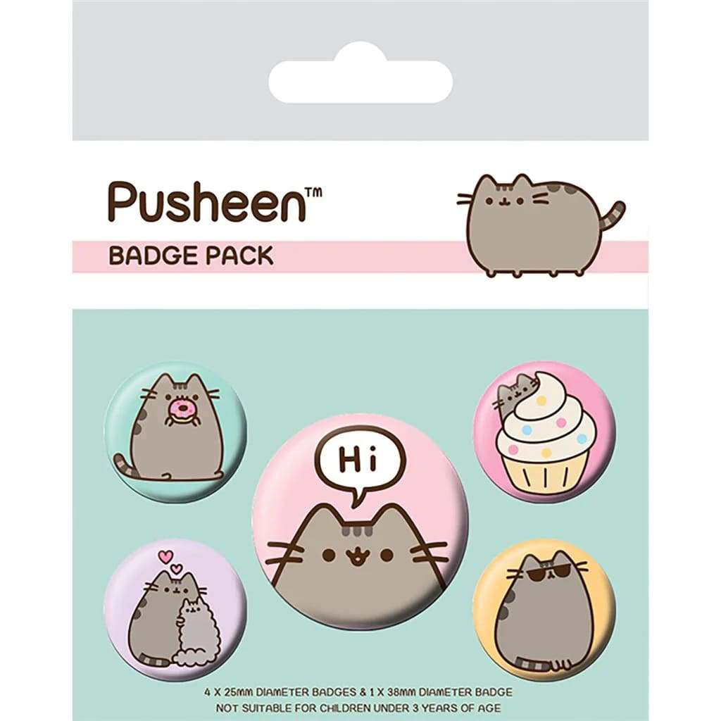 Pusheen Says Hi Badge Pack – 5 Styla Badges i Metall pyramid international