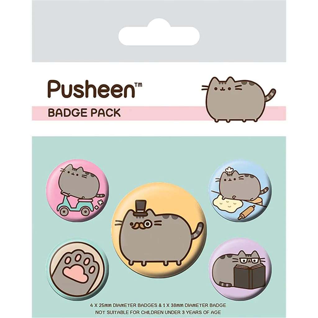 Pusheen Fancy Badge Pack – Set med 5 metall-emaljerade knappar pyramid international