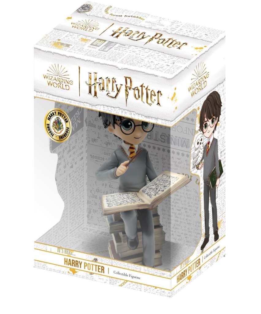 Harry Potter Figur: Harry på en Hög av Trollkorsböcker plastoy