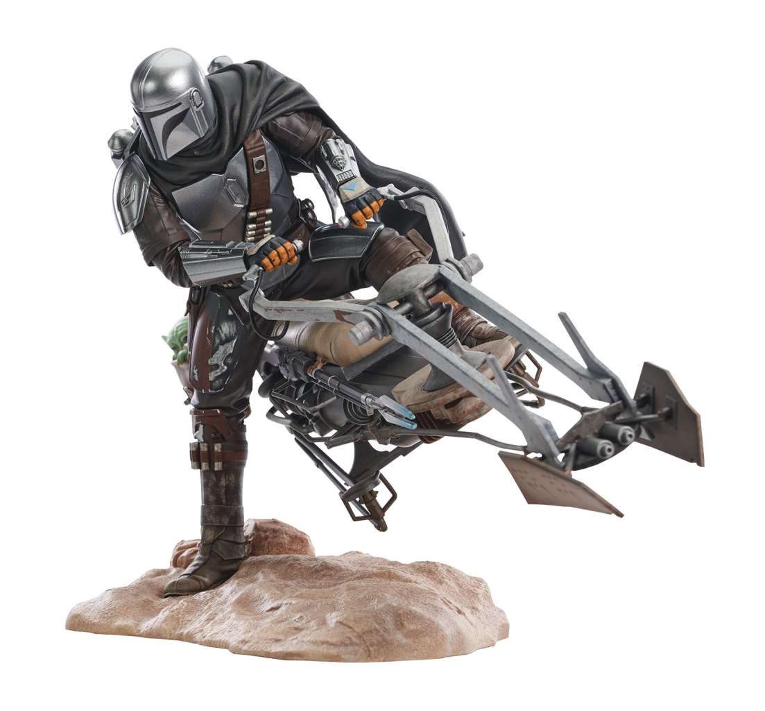 Star Wars Mandalorian Din Djarin Statue med Speeder Bike diamond select