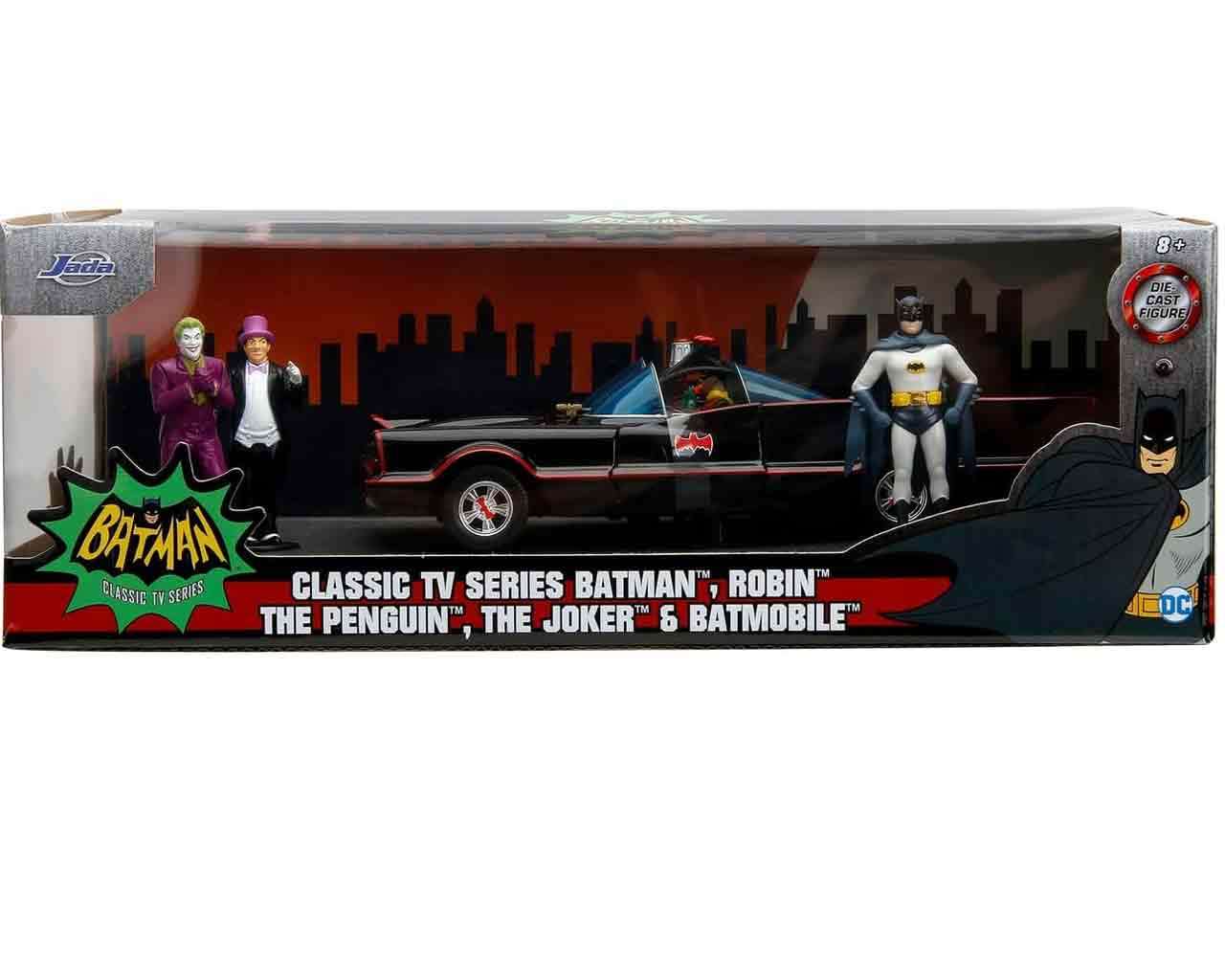 Batman 1966 Batmobile med Batman, Robin, Joker & The Penguin - 1:24 Die-Cast Modell Deluxe Edition jada toys