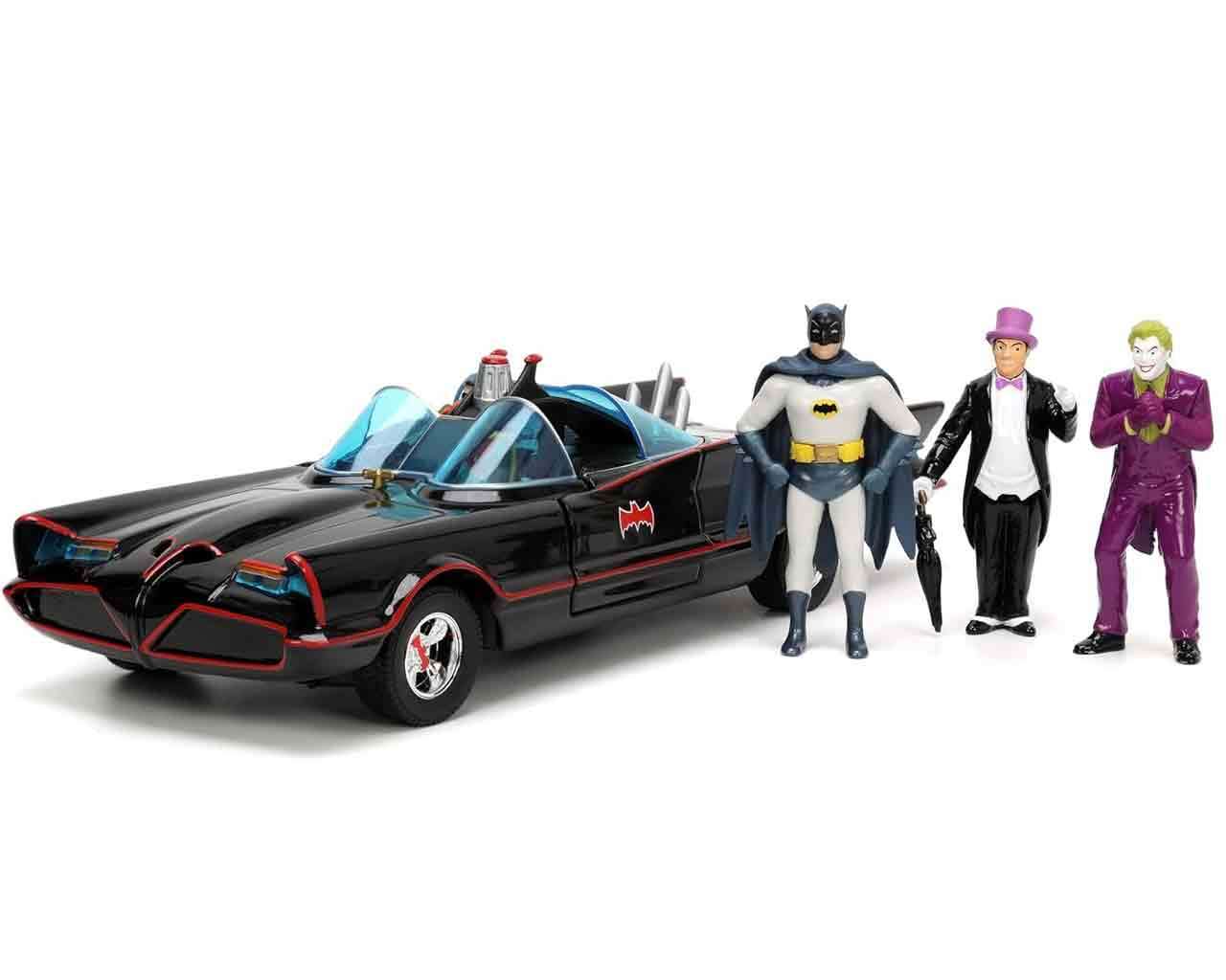 Batman 1966 Batmobile med Batman, Robin, Joker & The Penguin - 1:24 Die-Cast Modell Deluxe Edition jada toys
