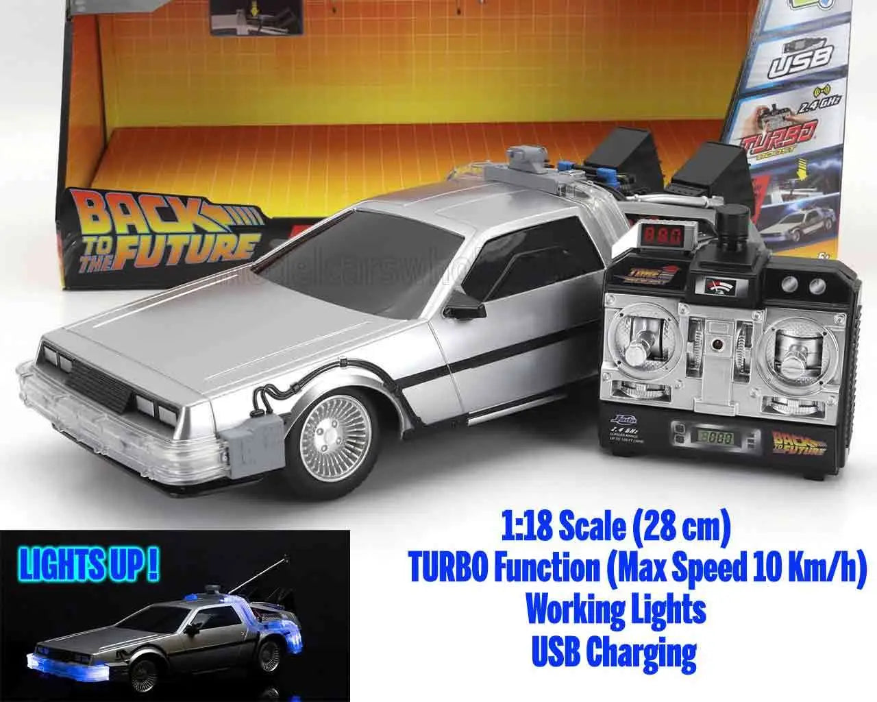 Back To The Future Del 1 1982 Tidsmaskin DeLorean Radiostyrd 1/16 Skala Die-cast Modell