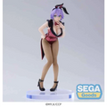 Lila-hårig Hiro Segawa-animefigur i röd-svart kanindräkt med högklackat, på klar plastbas