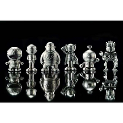 Silvriga metallfigurer av klassiska animekaraktärer i Absolute Chogokin Fujiko F Fujio AST