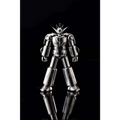 Silver metallisk robotfigur med vinklad, segmenterad rustning och spetsig kronliknande huvuddel i Absolute Chogokin Getter Dragon