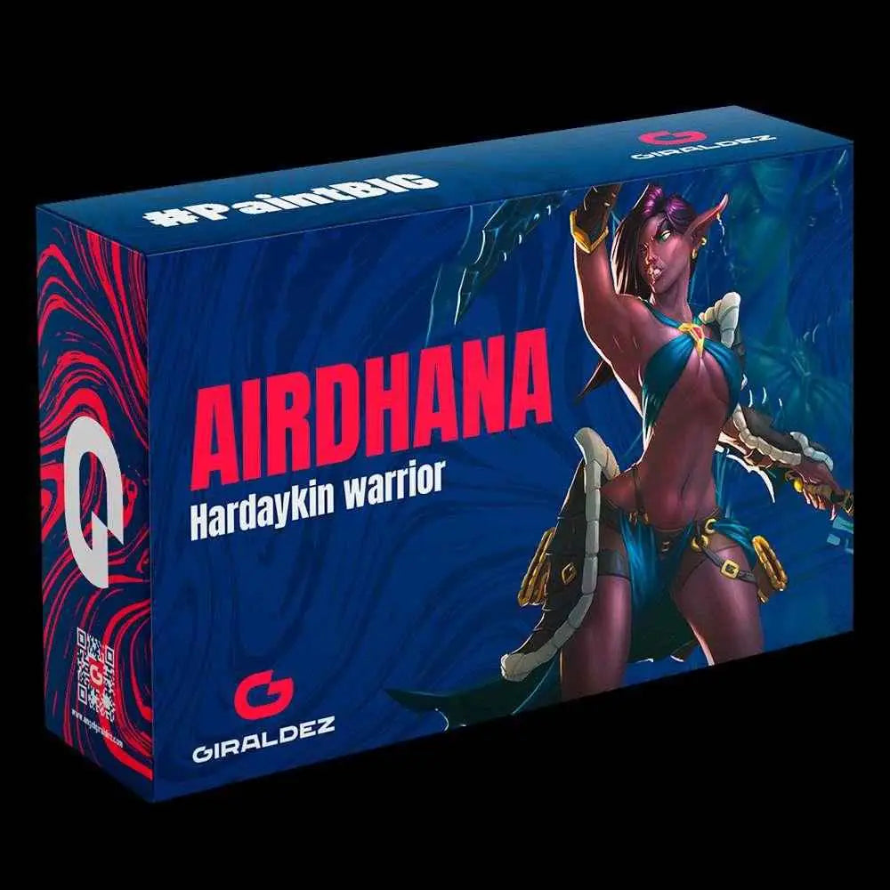 Blå och röd boxad samlarfigur av Airdhana, Hardaykin-krigaren av Giraldez, AG Miniatures 32 mm