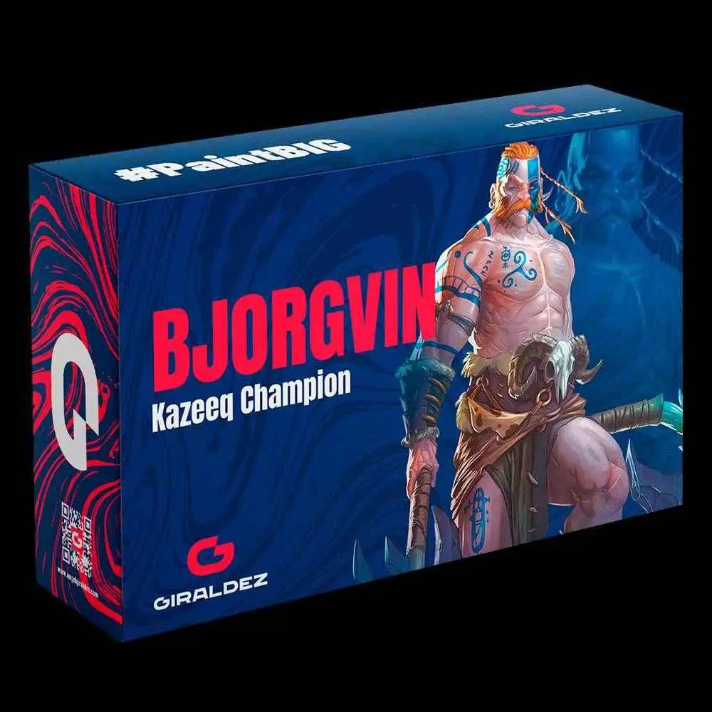 Bjorvin the Barbarian 32mm miniatyr, muskulös krigare med orange hår och tribal mönster