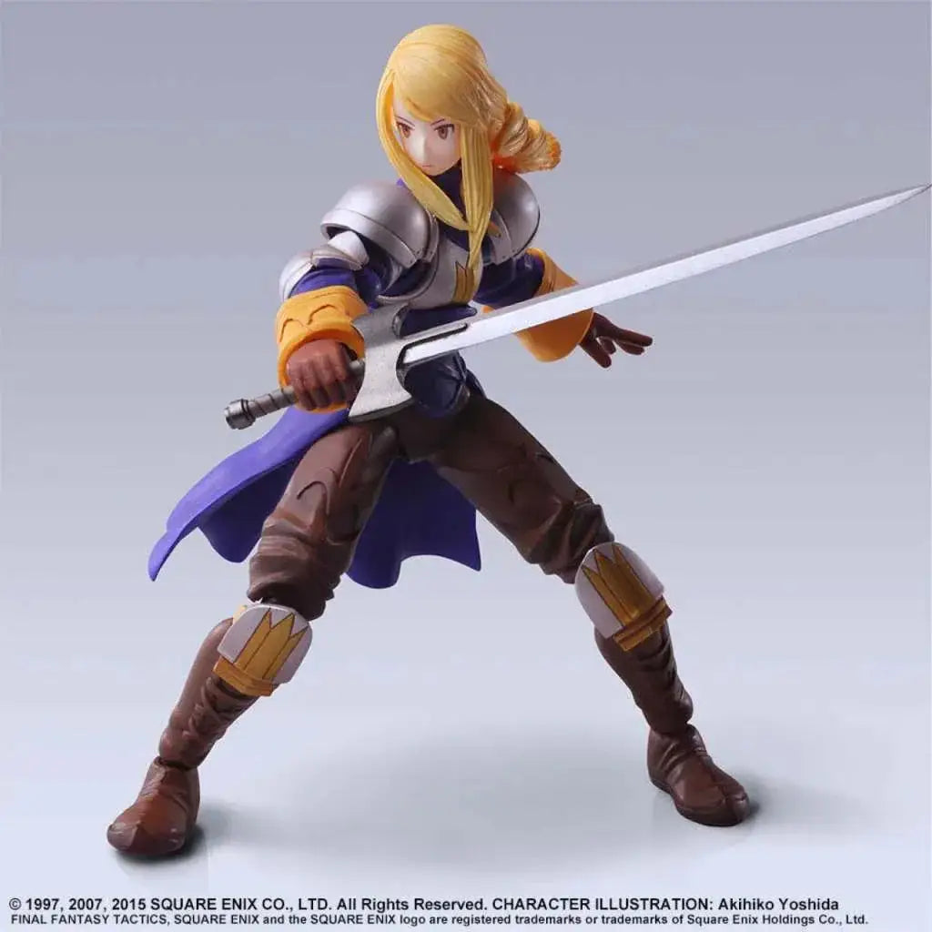 Agrias Oaks Bring Arts-figur från Final Fantasy Tactics, blond krigare i silverlila rustning med svärd
