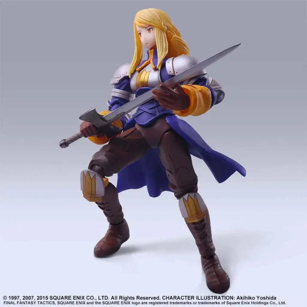 Agrias Oaks Bring Arts-figur från Final Fantasy Tactics, blond krigare i blå silverrustning med svärd