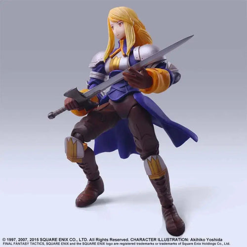 Agrias Oaks Bring Arts-figur från Final Fantasy Tactics, blond krigare i blå silverrustning med svärd