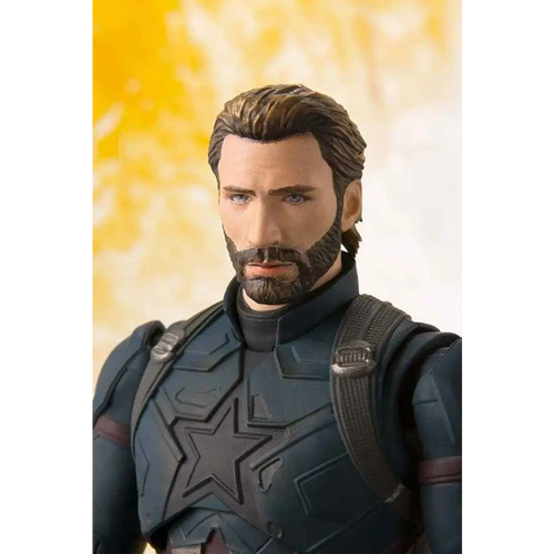 Captain America SH Figuarts actionfigur i mörkblå och svart rustning med silverstjärna