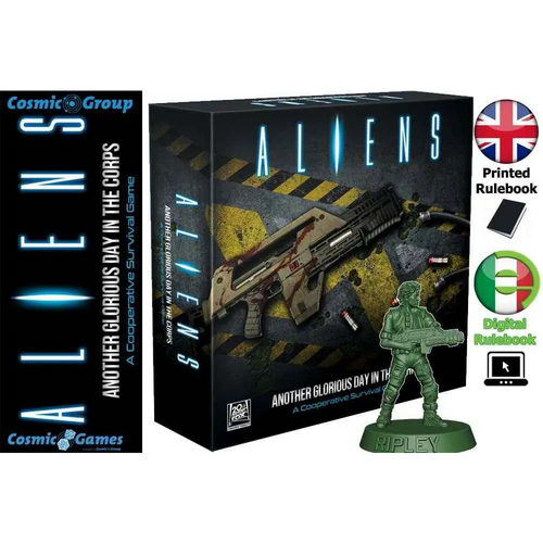 Aliens: Another Glorious Day in the Corps! - lådor med blodig gevär mot gula varningsränder