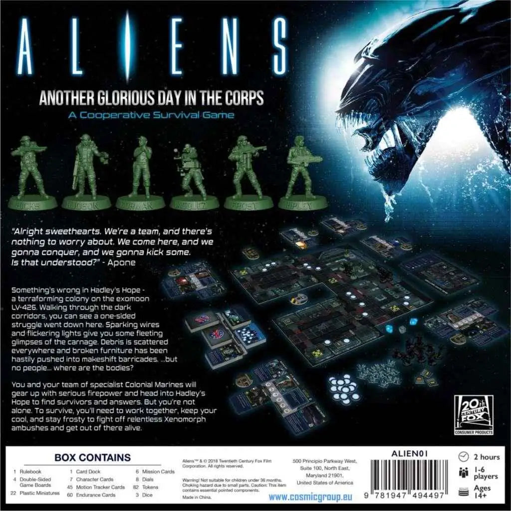 Aliens: Another Glorious Day in the Corps! brädspel med gröna miniatyrer
