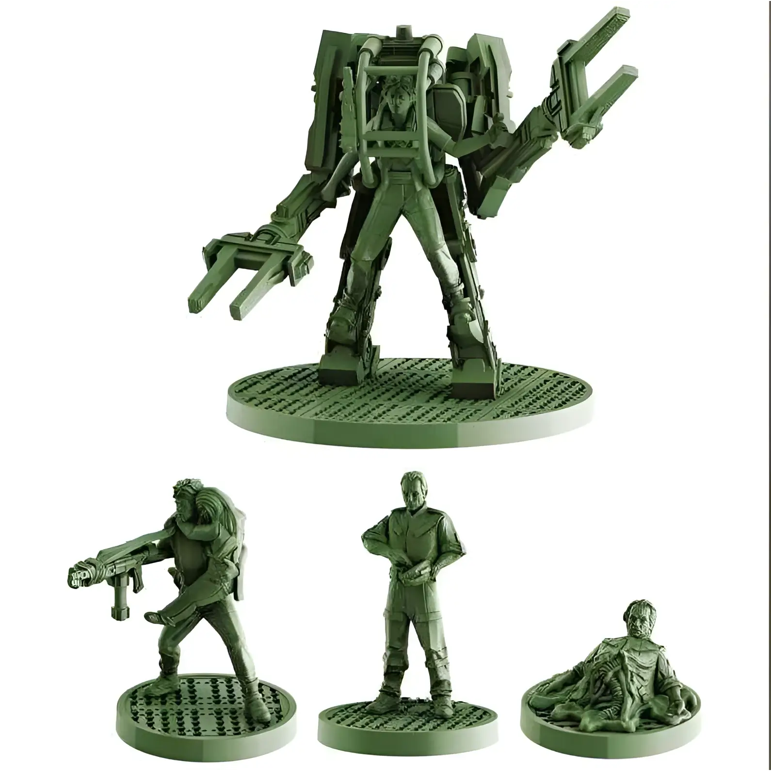 Grön plastrobotfigur med ledade lemmar från ALIENS Sulaco Survivors-set