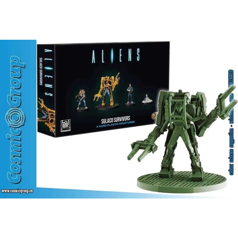 Grön hårdplast Sulaco-överlevare miniatyrfigur med ledade lemmar och detaljerad rustad design från ALIENS-setet
