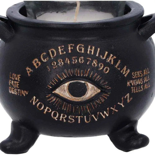 Svart keramisk häxgryta med guld Ouija-bräda och öga, 9 cm