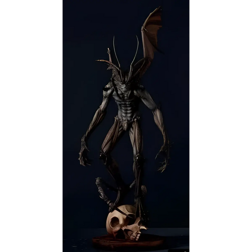 Mörk, detaljerad demonfigur med fladdermusvingar och skelettlem på skallebas. Amon: Apocalypse of Devilman 1/6 staty