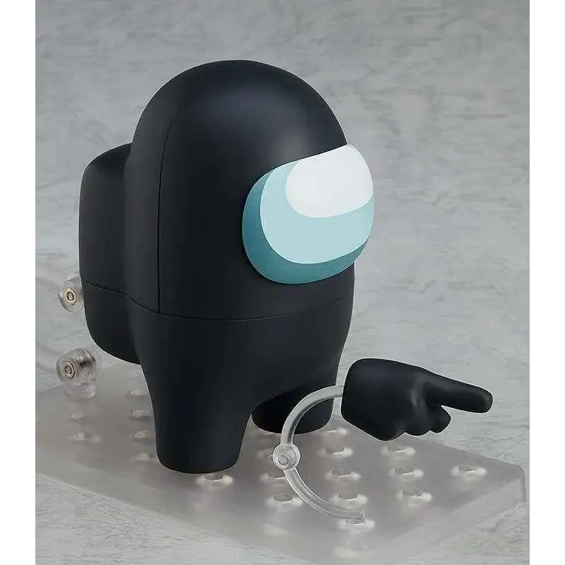 Svart Among Us Crewmate Nendoroid-figur med ljusblått och vitt öga, ledade lemmar och klar plastställ