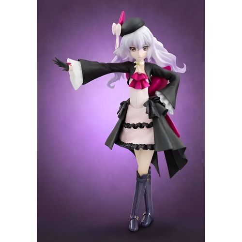 Svart och röd gotisk animefigur med silverfärgat hår, Aquarion Evol EX Claire Drosera-staty