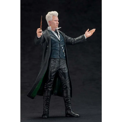 Gellert Grindelwald i svart läderkappa med grön foder, ARTFX+ staty