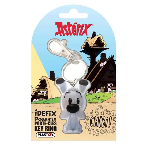 Asterix Idefix chibi nyckelring i klart plast med svarta ögon och nos