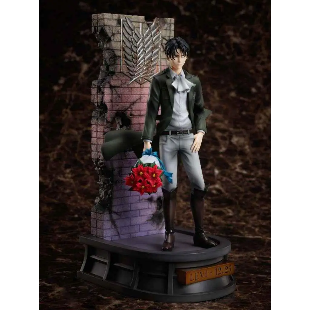 Attack on Titan Levi födelsedagsstaty 1/7 med röda blommor i grön mantel