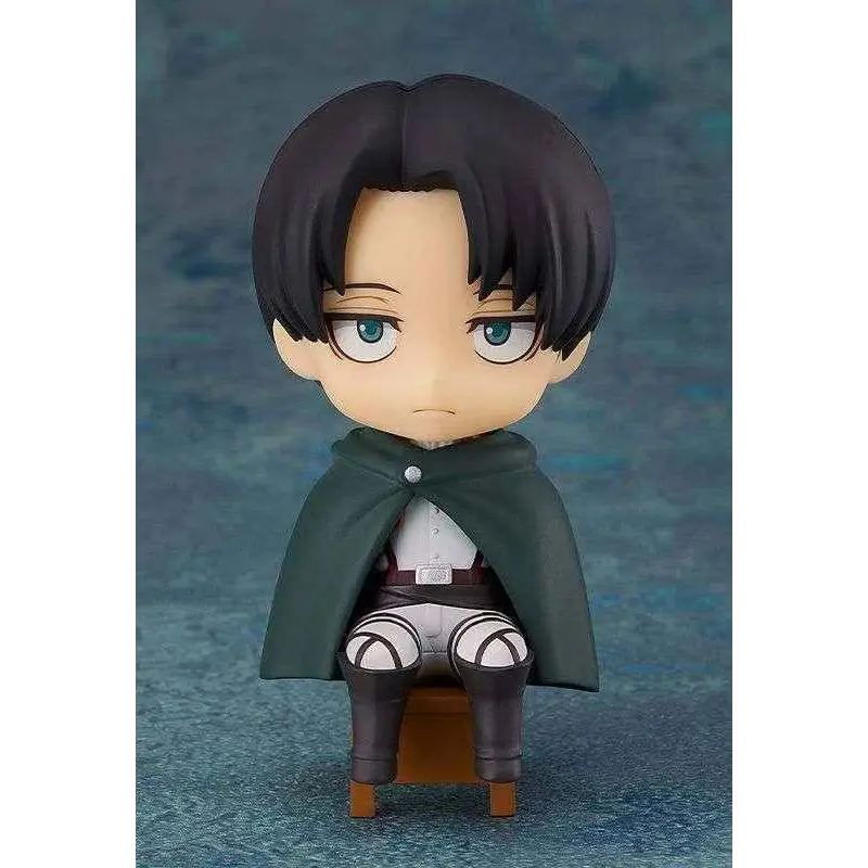Chibi Levi Ackerman Nendoroid Swacchao! figur med svart hår, blå ögon och mörkgrön mantel