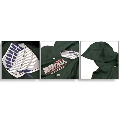 Officiell Attack on Titan grön kapuschong med emblem och text