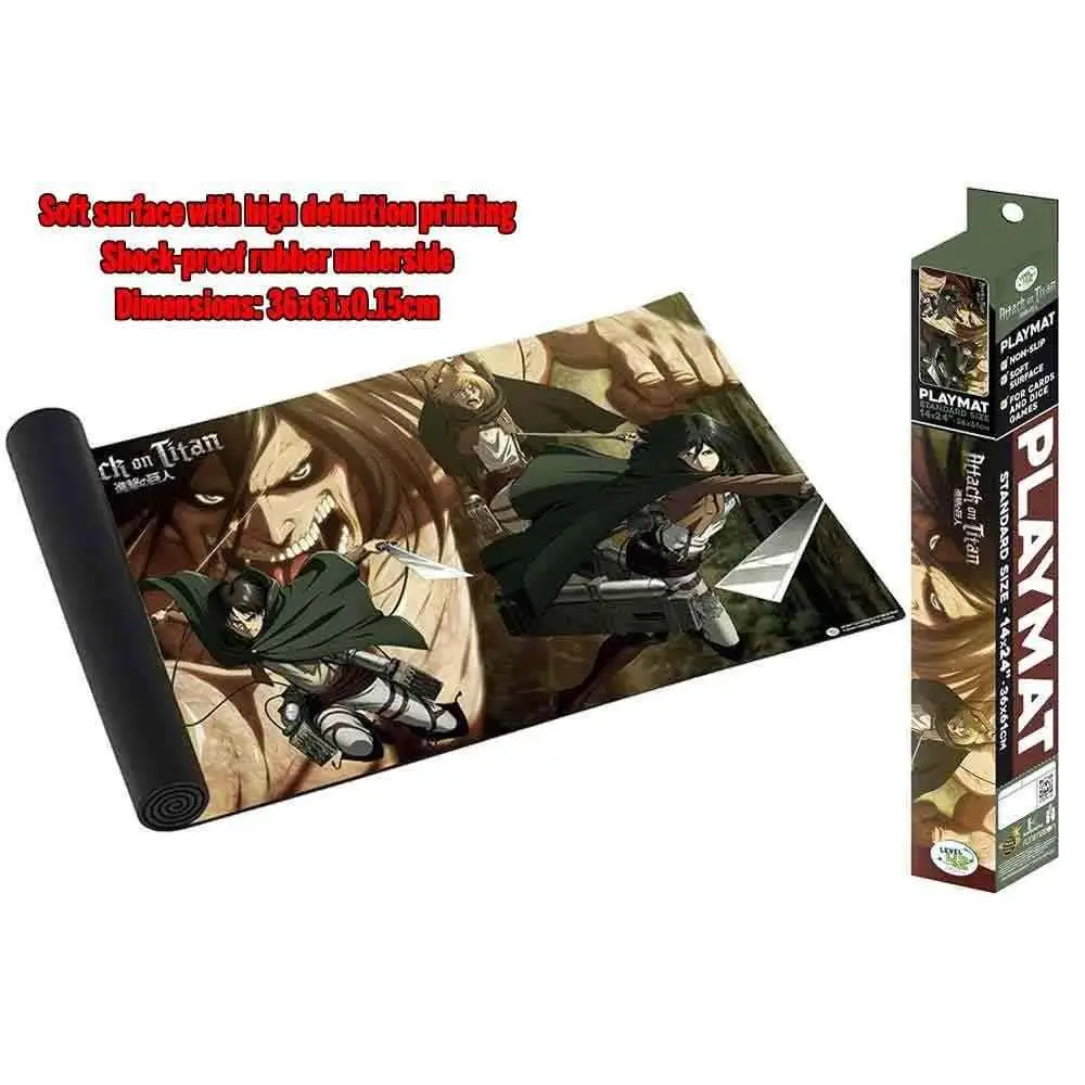 Attack on Titan spelmatta med Attack Titan-motiv i svart och brunt