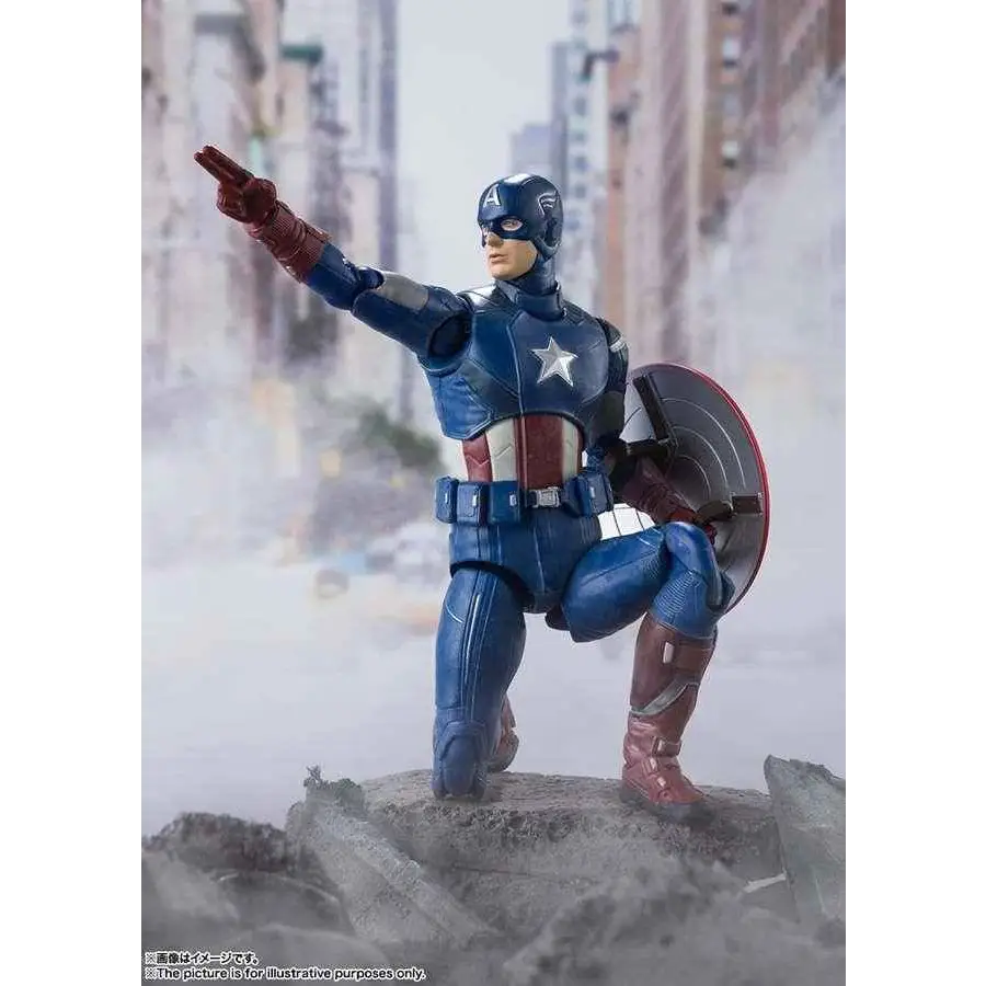 Blå och röd Captain America-figur med silverstjärna och sköld, SH Figuarts