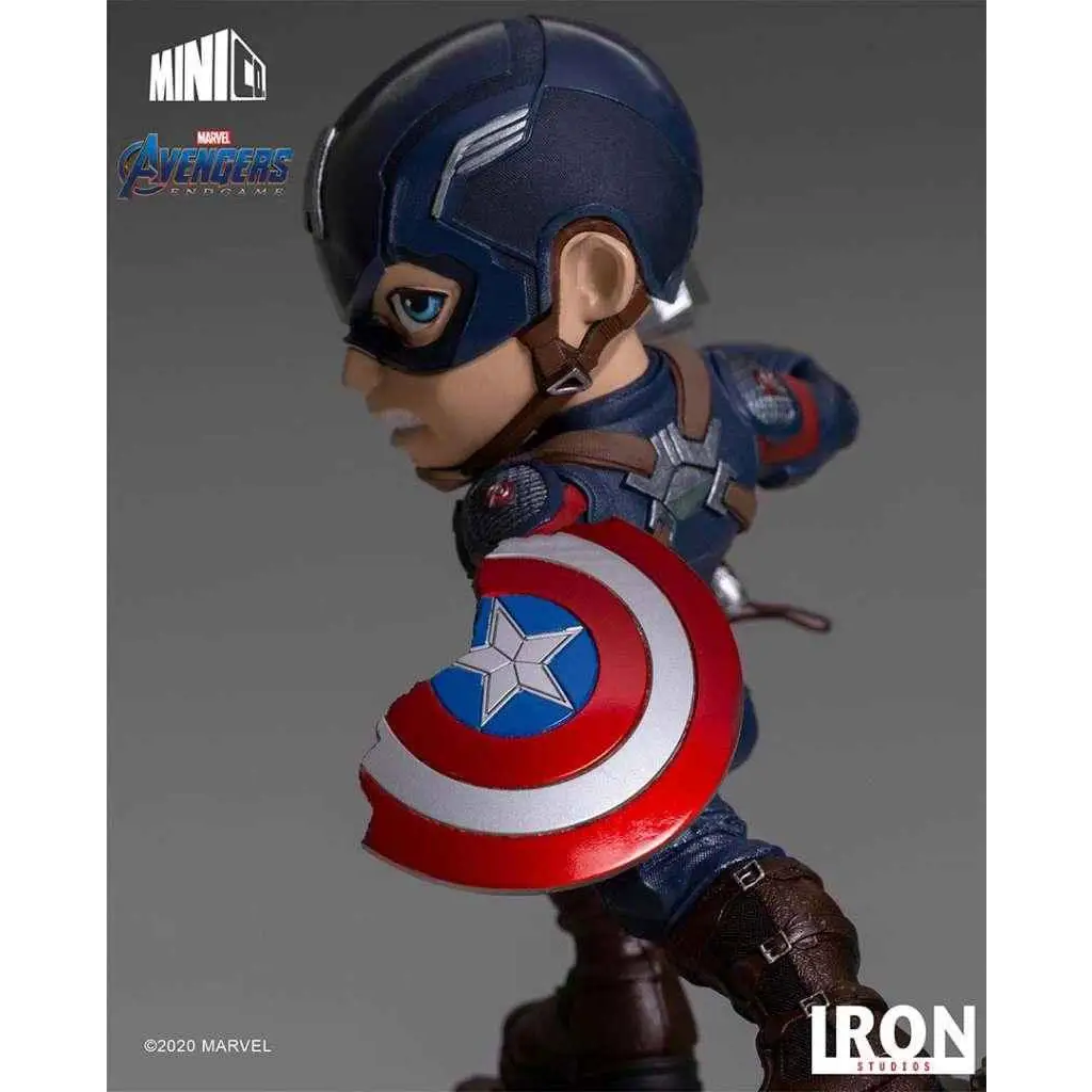 Blå och röd Captain America MiniCo-staty med vit stjärnsköld från Avengers Endgame