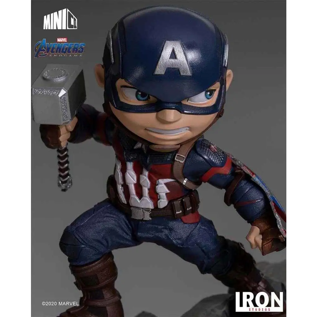 Chibi Captain America MiniCo-statyn med hammare från Avengers Endgame
