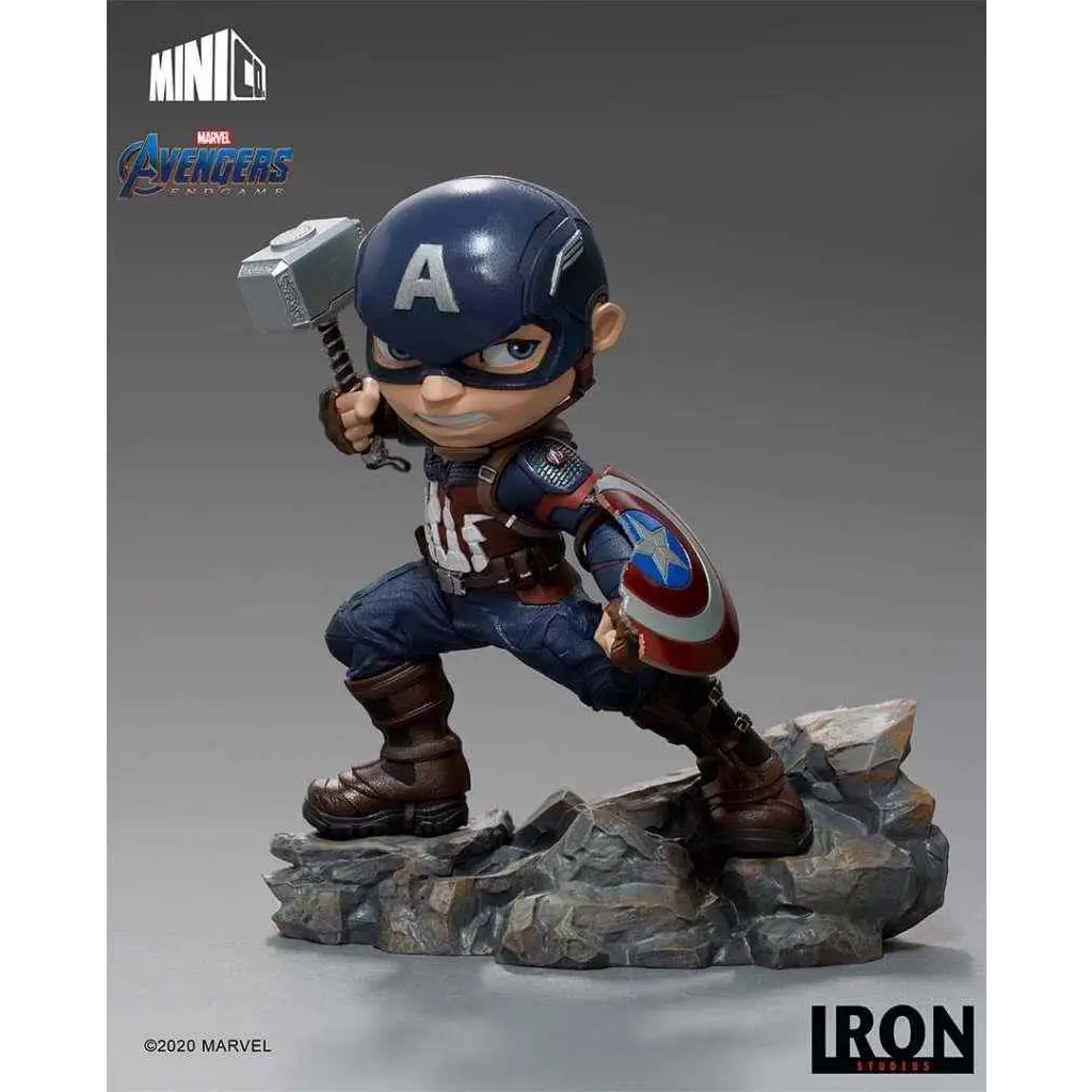 Chibi Captain America staty från Avengers Endgame, blå hjälm med A-emblem