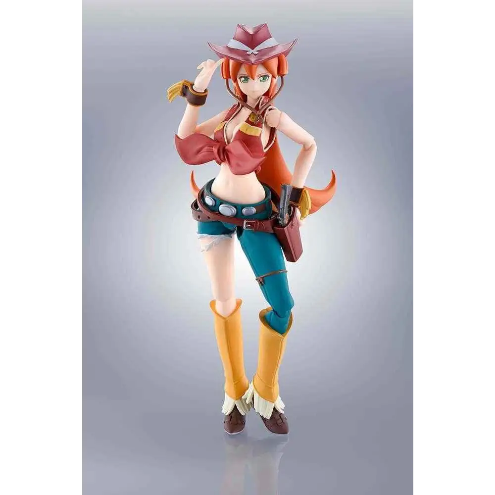 Röd och orange cowboyhatt med vit kant på Back Arrow Elsha Lean S.H.Figuarts-figur