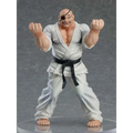 Vit Baki Doppo Orochi Pop Up Parade-figur med vit karategi, svart bälte och ögonlapp