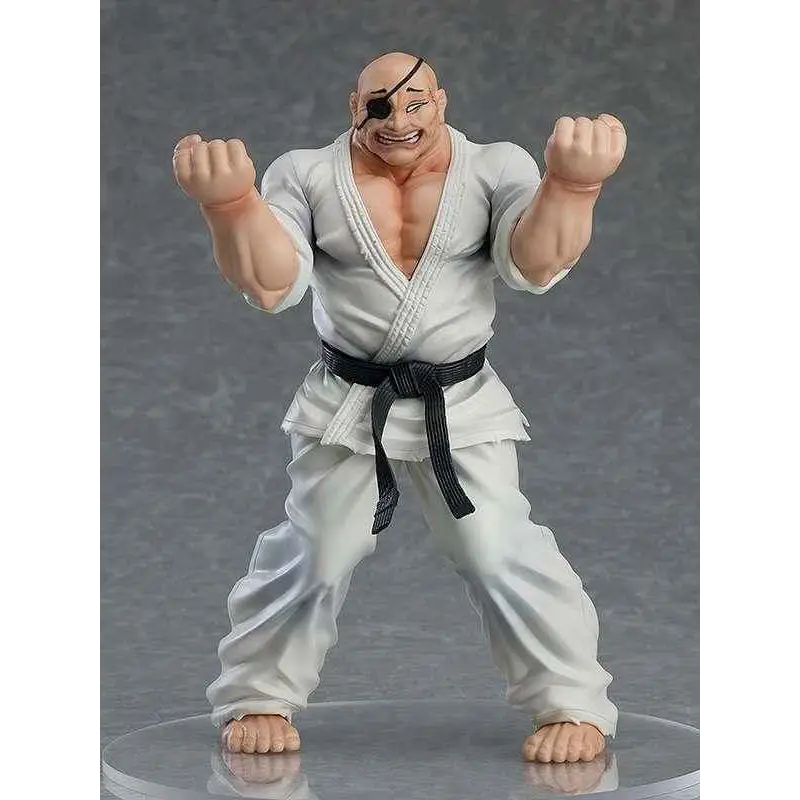 Vit Baki Doppo Orochi Pop Up Parade-figur med vit karategi, svart bälte och ögonlapp