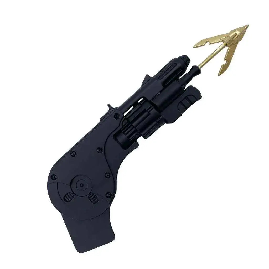 Svart plastleksakspistol med guldfärgad pilspets, Batman Grapple Launcher replika