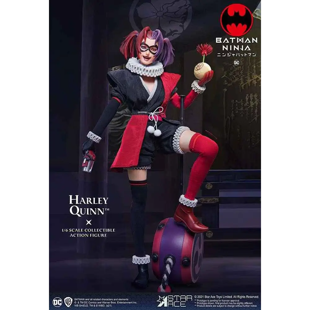 Batman Ninja 1/6 Harley Quinn-figur i svart-rött med blomma