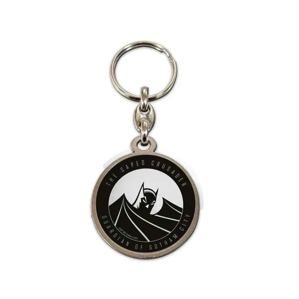 Batman Caped Crusader metallnyckelring med logo och text