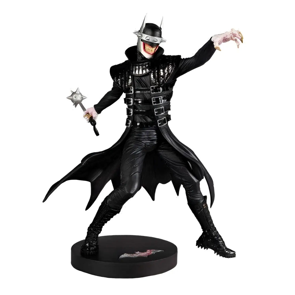 Svart Batman-skurkfigur med silverhjälm och spikad slägga, Greg Capullo-staty