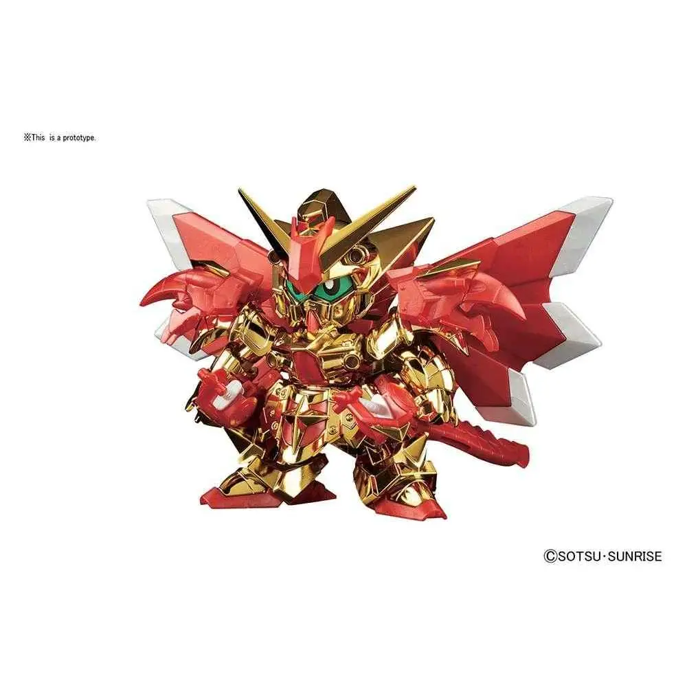 Röd och gul metallisk Gundam-figur med gröna ögon, BB Knight Legend Superior Dragon 440