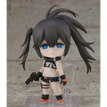 Black Rock Shooter: Dawn Fall Empress Nendoroid-figur av svart hårig anime-tjej med blå ögon i svartvit taktisk outfit med orange detaljer på handskar och stövlar
