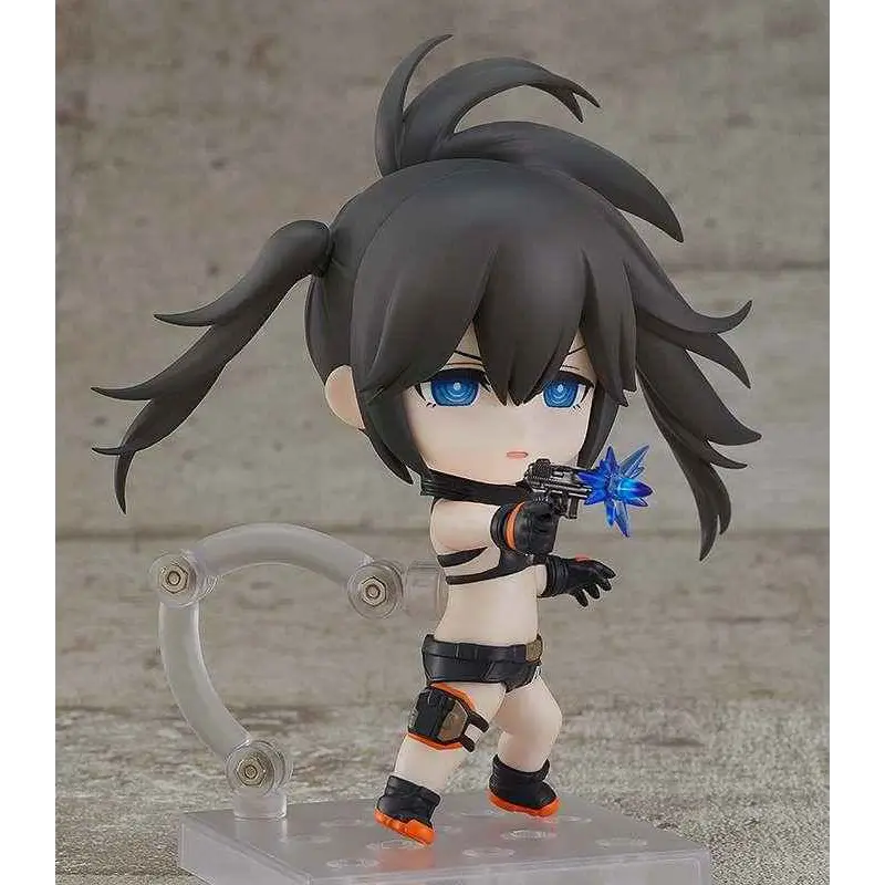 Nendoroid Black Rock Shooter: Dawn Fall Empress i svart-orange taktisk utrustning med blå ögon och pistol