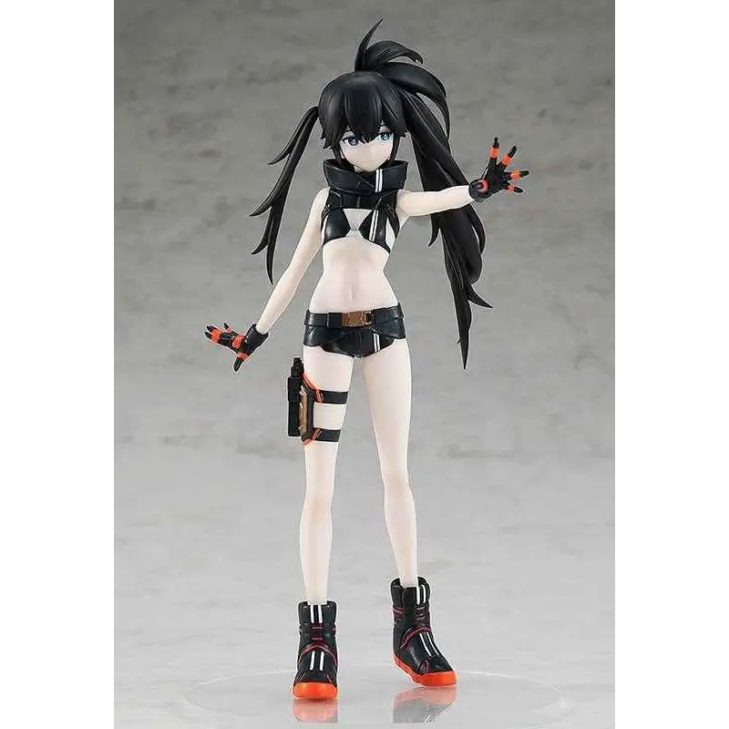Black Rock Shooter Empress Down Fall-figur i svart och orange rustning med långt svart hår