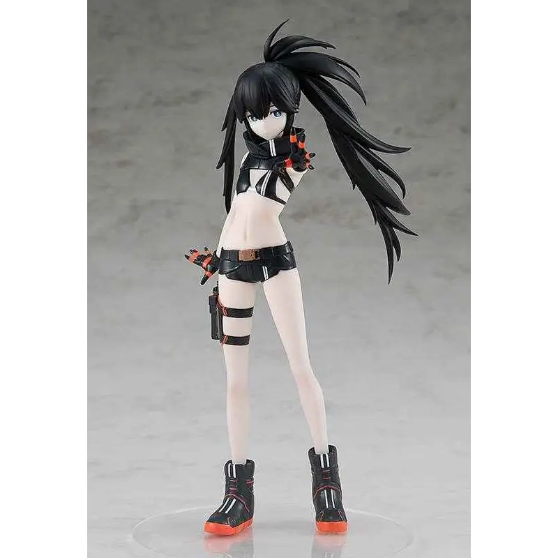 Svart och orange rustad animefigur Black Rock Shooter Empress Down Fall med långt spikat hår i taktisk outfit