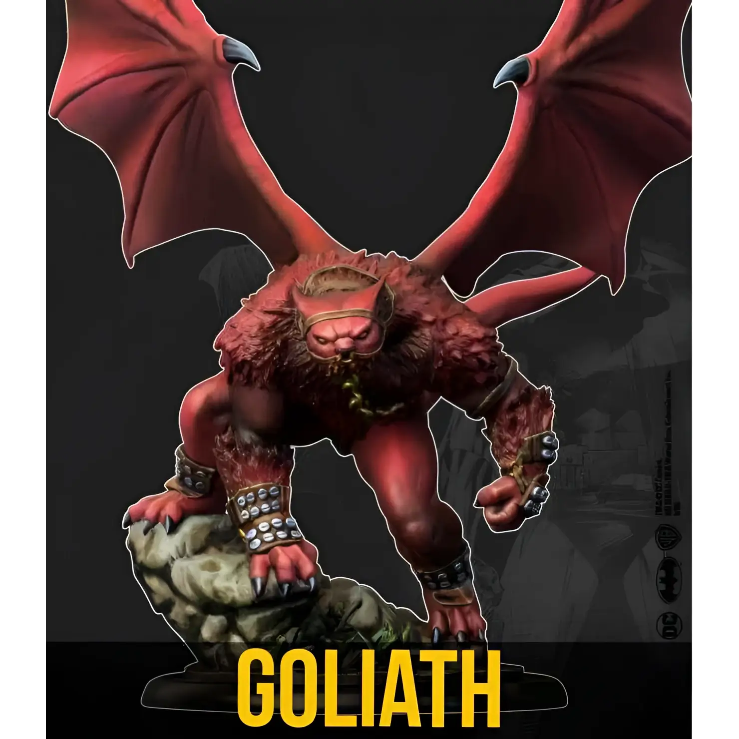 Röd, texturerad drakfigur med metallklor och rustning i Bmg Robin & Goliath-set