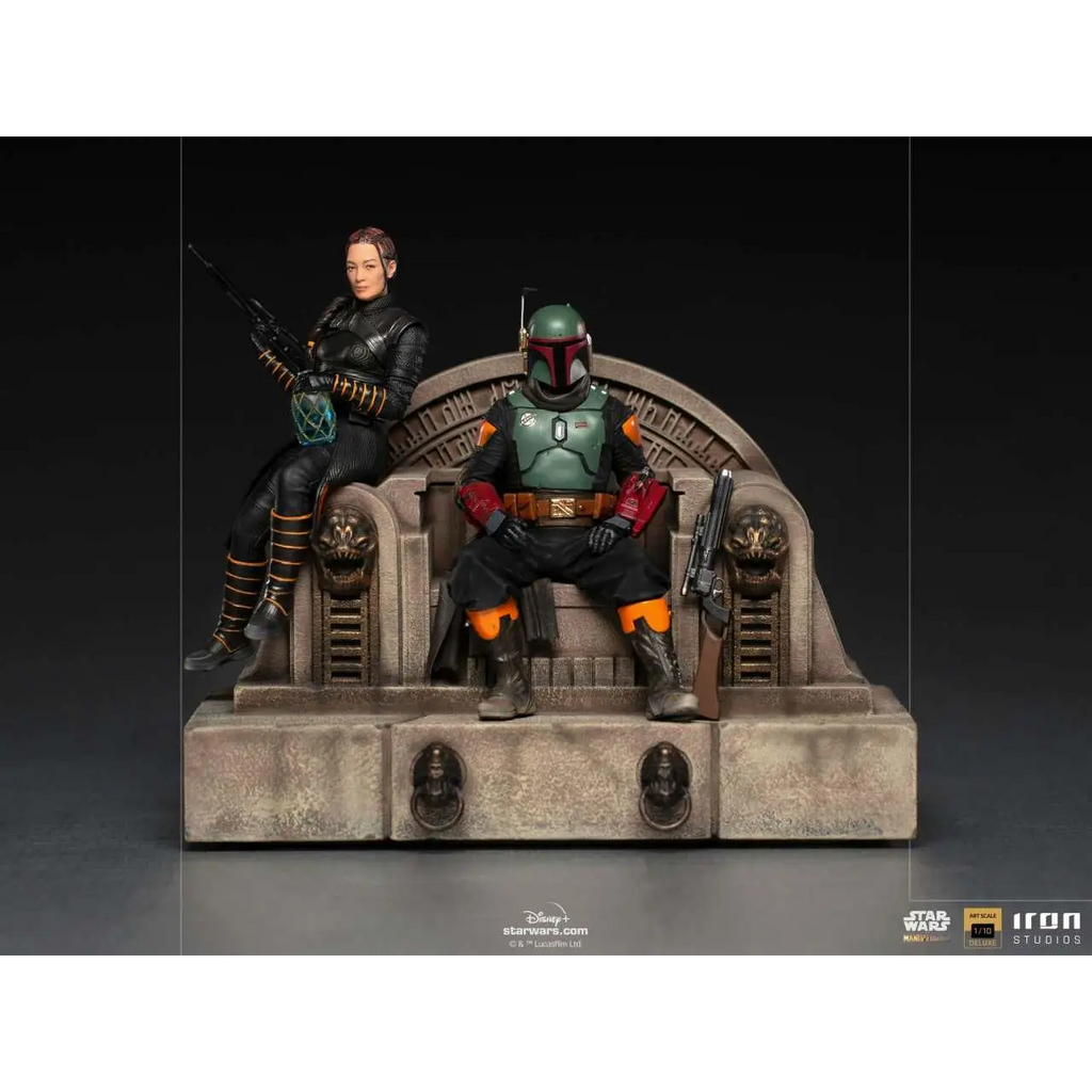 Boba Fett och Jango Fett på detaljerad stenstol