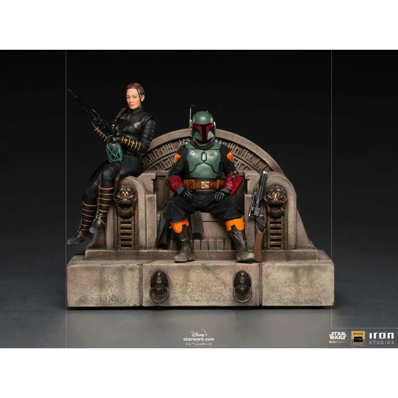 Boba Fett och Jango Fett på detaljerad stenstol
